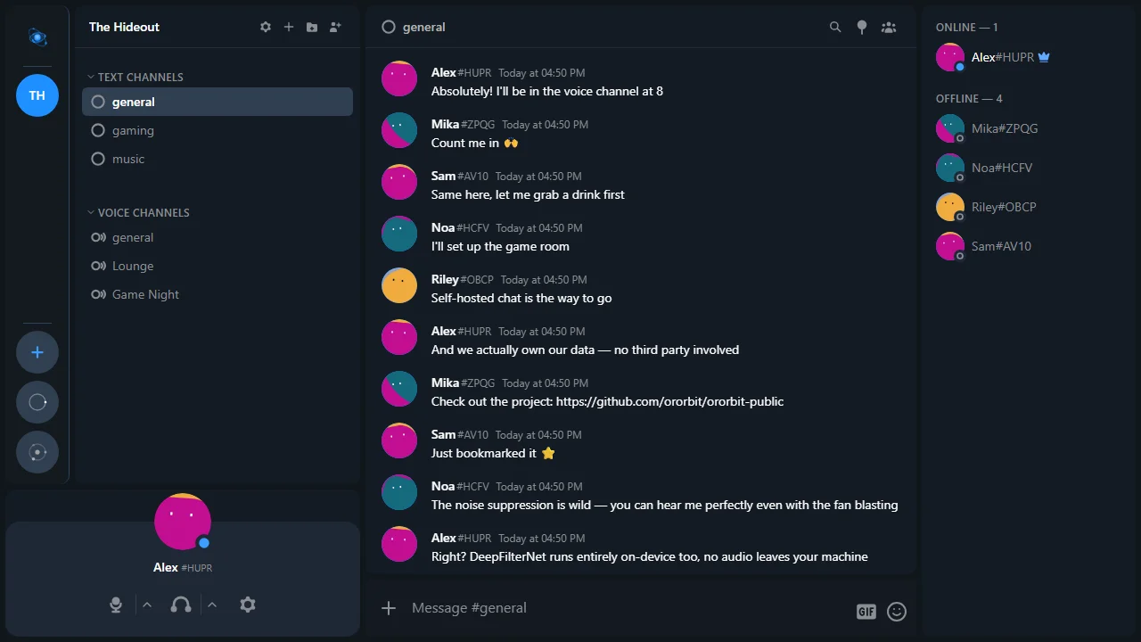 Voice channels in the channel sidebar